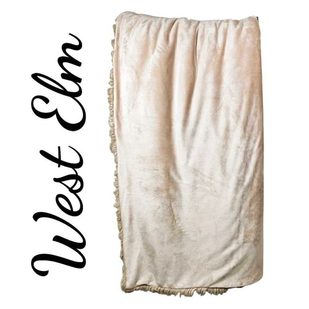 WEST ELM Faux Fur Blush‎ Pink Plush Throw Blanket, 47” x 60”